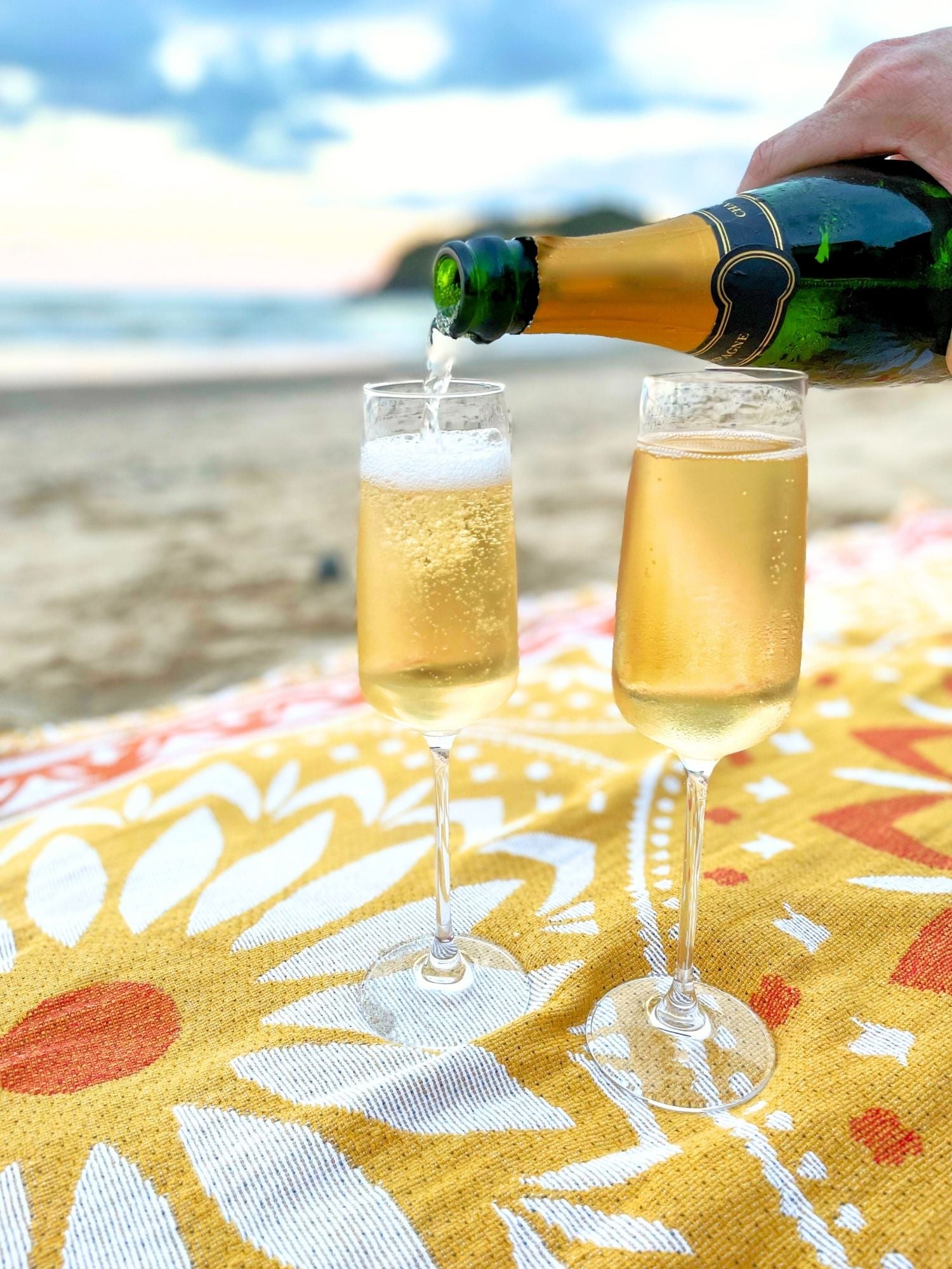 Yellow Better Days throw rug beach picnic. Sunset sparkling celebrating. XL size for queen bed or family picnic. Designed in Australia, premium versatile blanket