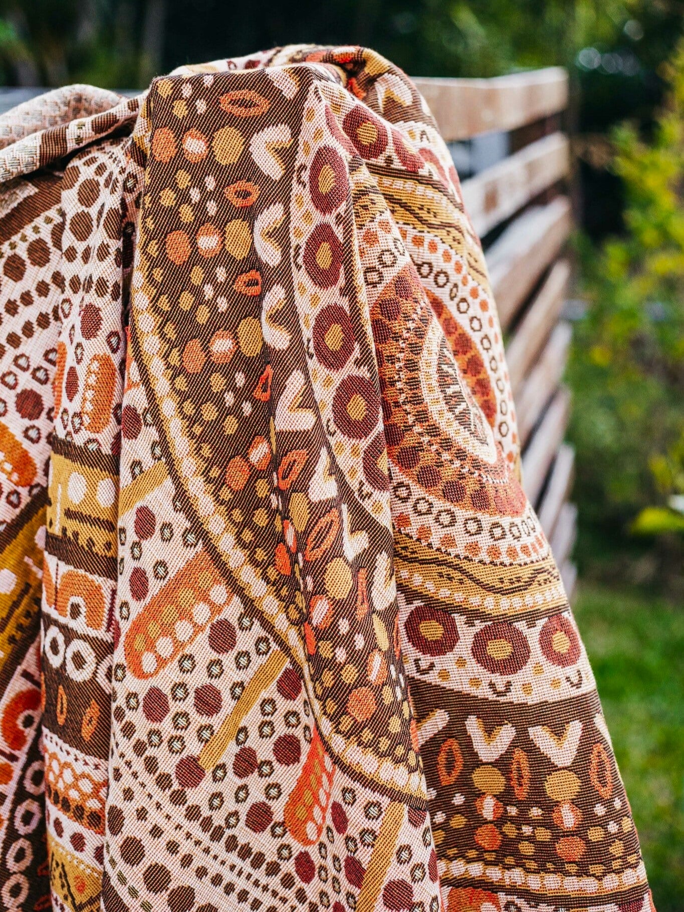 Close up of Stomping Ground throw design details. Indigenous Aboriginal art