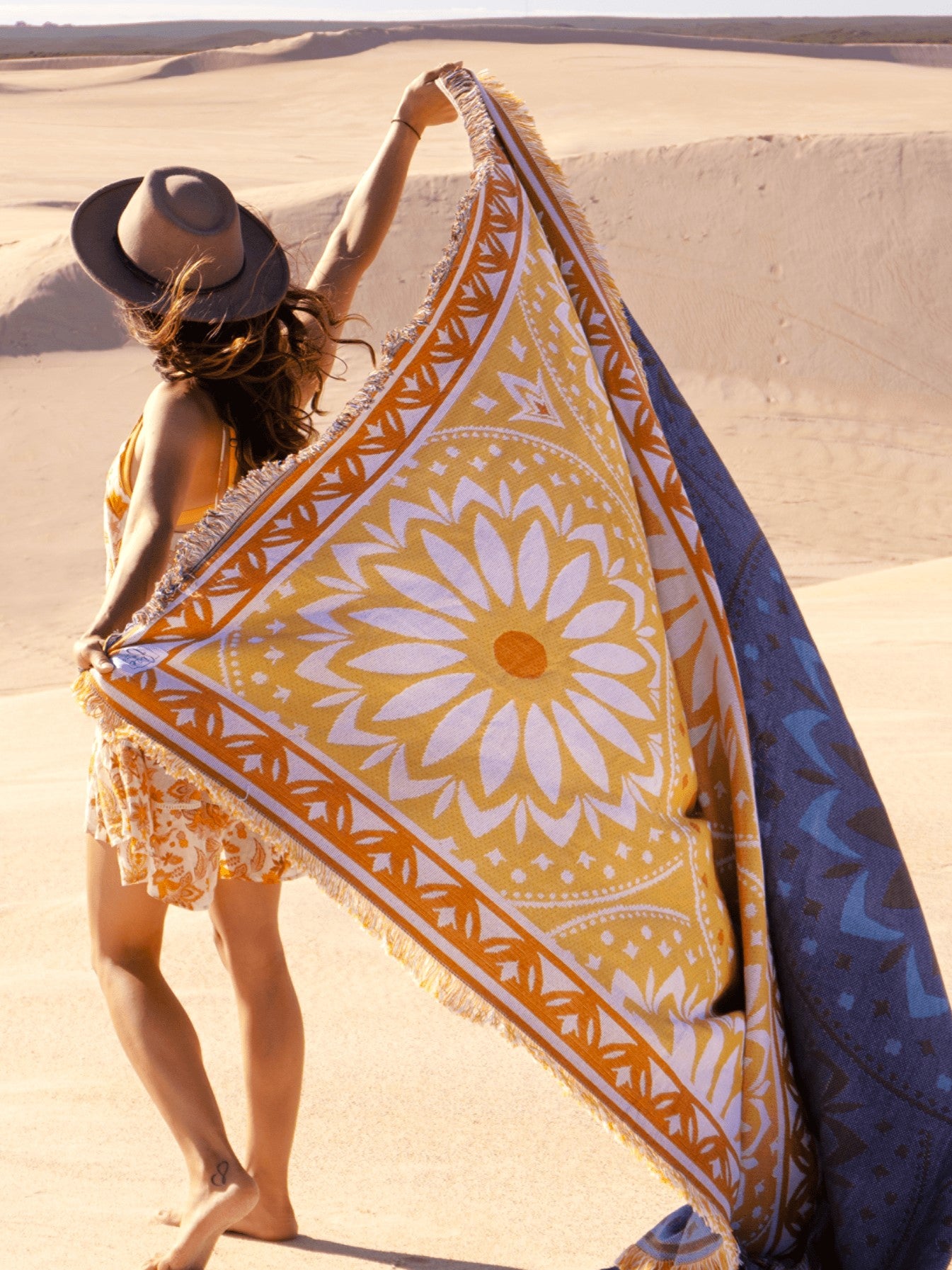 Yellow and orange throw rug perfect for self-care. XL size to fit over queen bed or family picnic. Designed in Australia - Better Days beach blanket