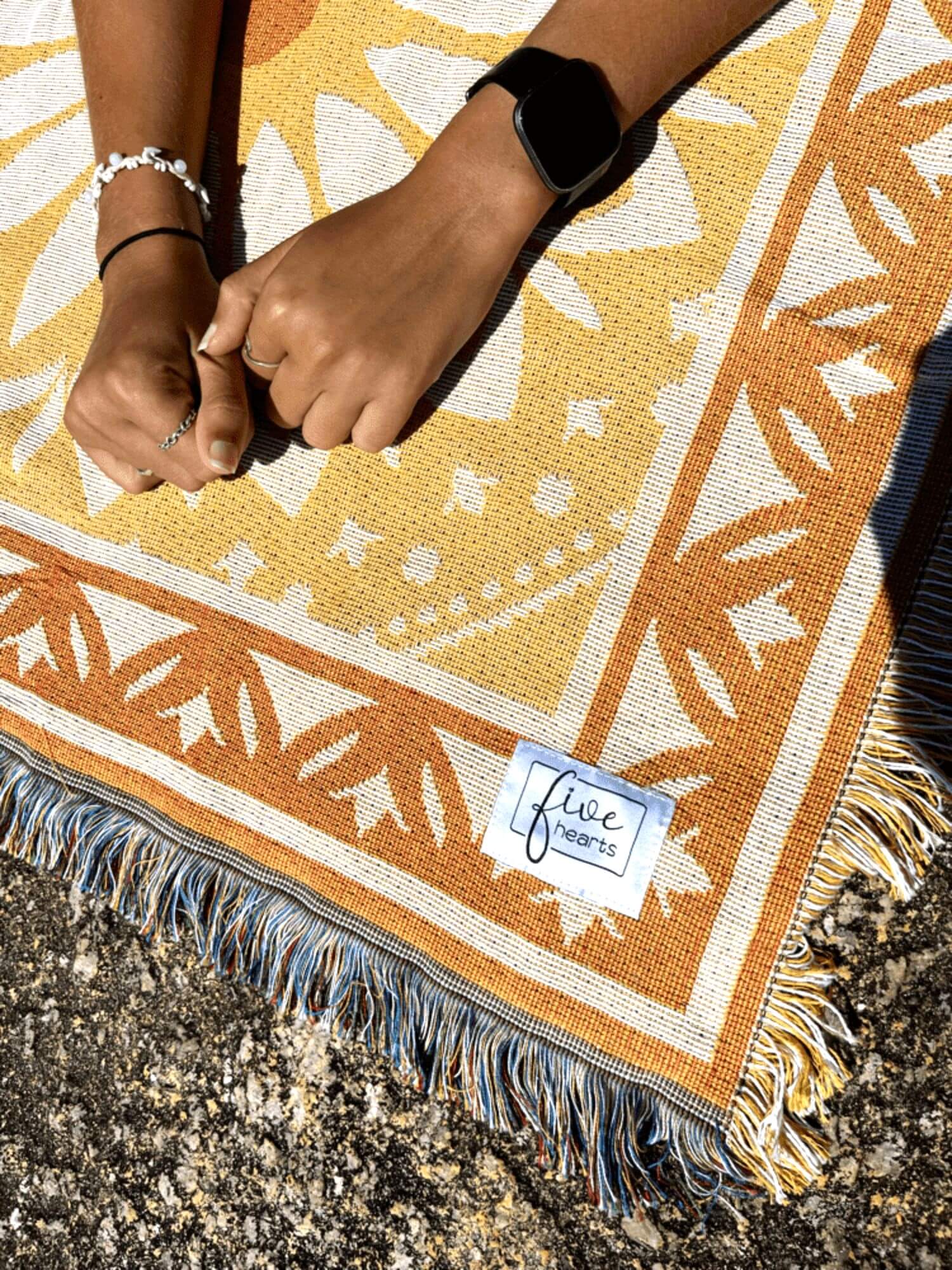 Yellow and orange throw rug perfect for self-care. XL size to fit over queen bed or family picnic. Designed in Australia - Better Days beach blanket