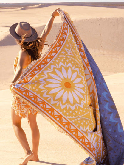 Yellow and orange throw rug perfect for self-care. XL size to fit over queen bed or family picnic. Designed in Australia - Better Days beach blanket