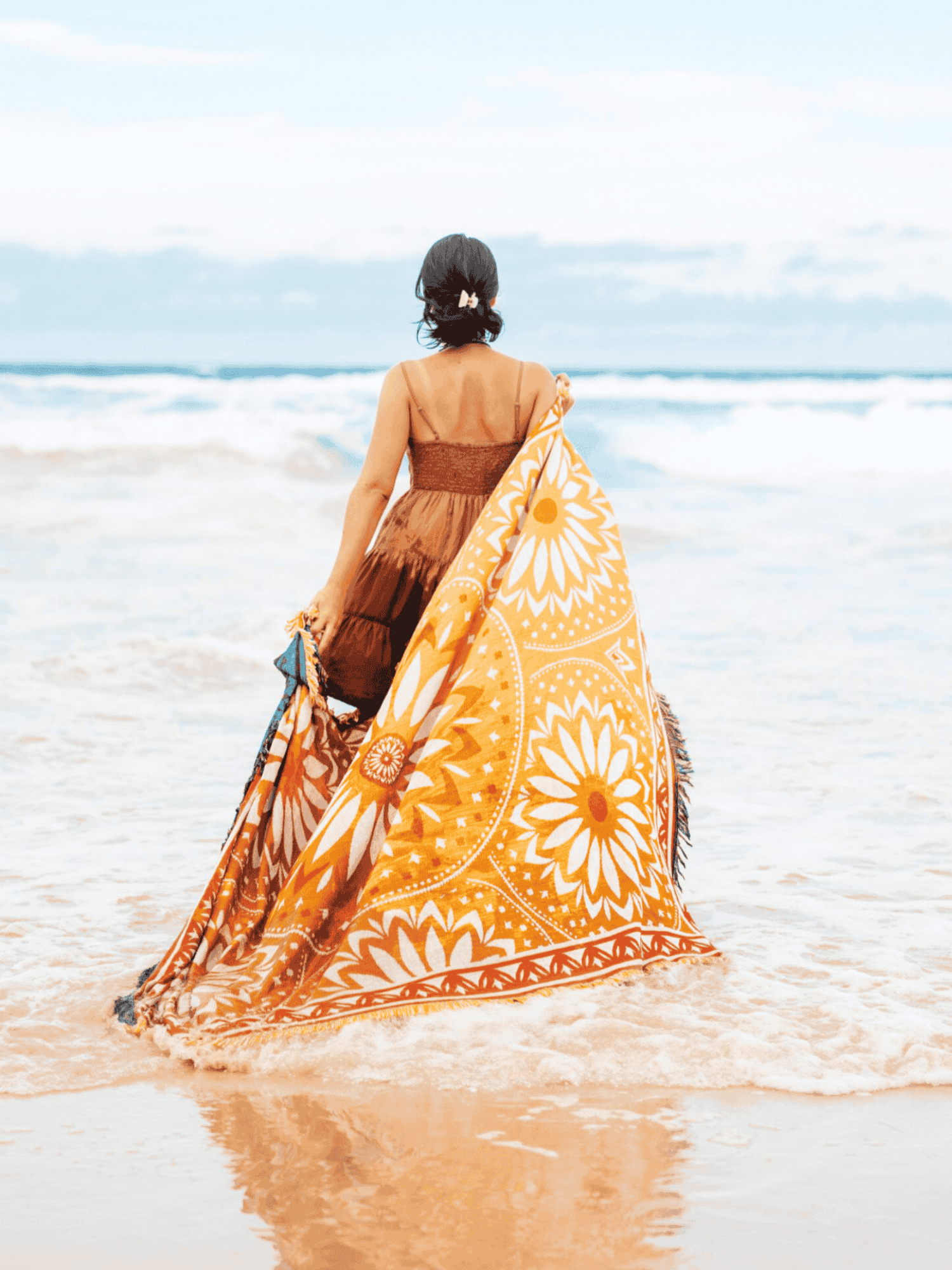 Yellow and orange throw rug perfect for self-care. XL size to fit over queen bed or family picnic. Designed in Australia - Better Days beach blanket