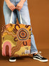 Coming Home Indigenous art tote bag. Woven from recycled fabrics. First Nations art, designed in Aus.