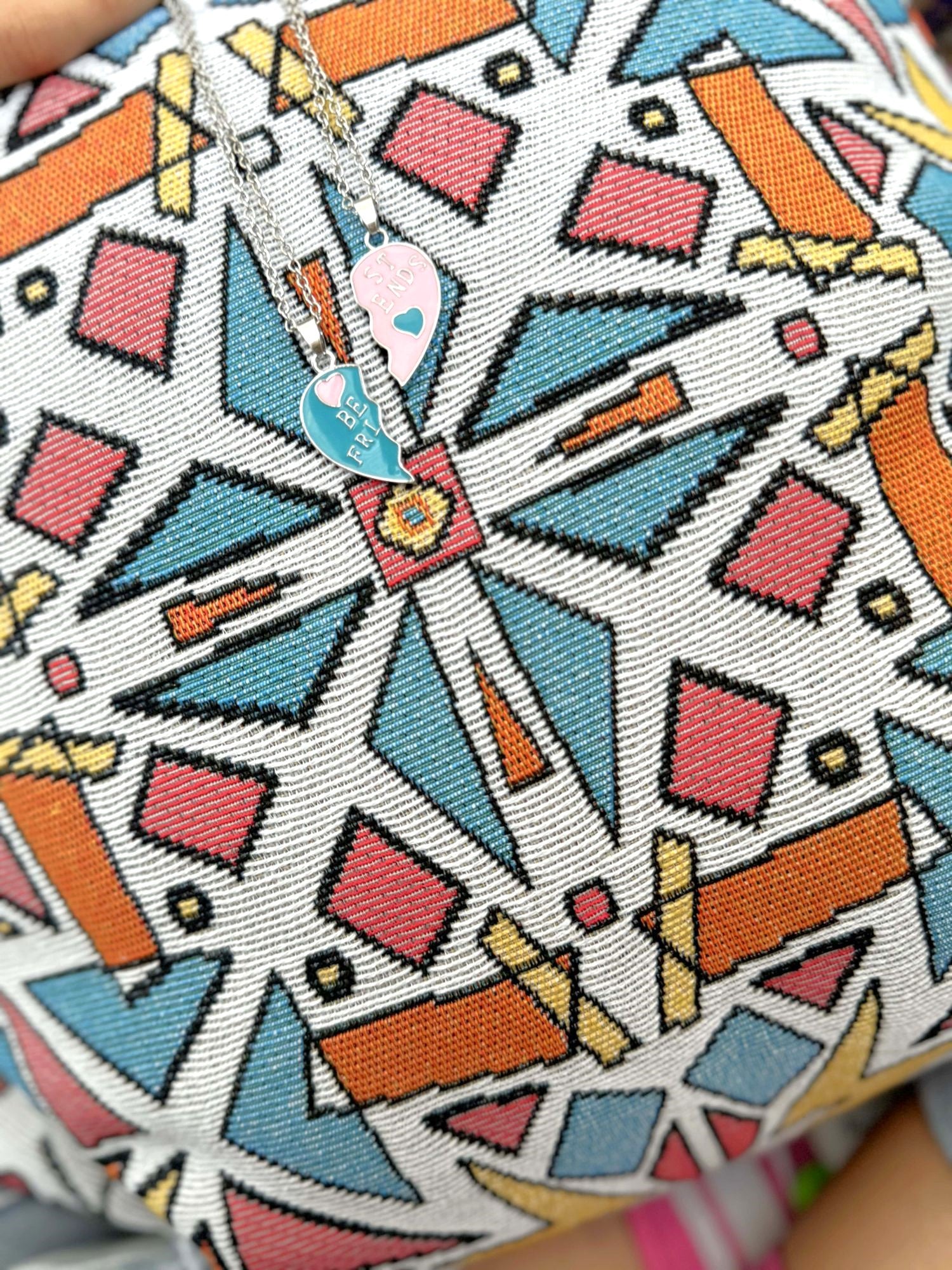 Just Ace cushion 90s vibe colourful design. Designed in Australia. 90s bedroom decor ideas. Millennials nostalgic colourful bold playful best friend necklace