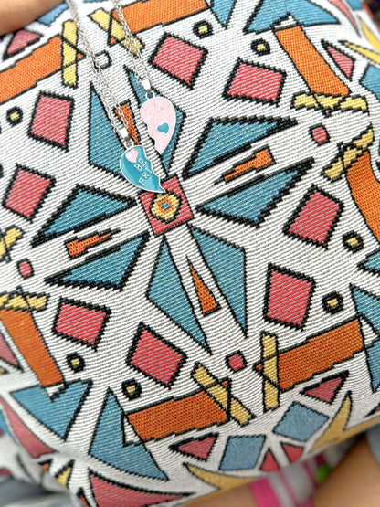 Just Ace cushion 90s vibe colourful design. Designed in Australia. 90s bedroom decor ideas. Millennials nostalgic colourful bold playful best friend necklace